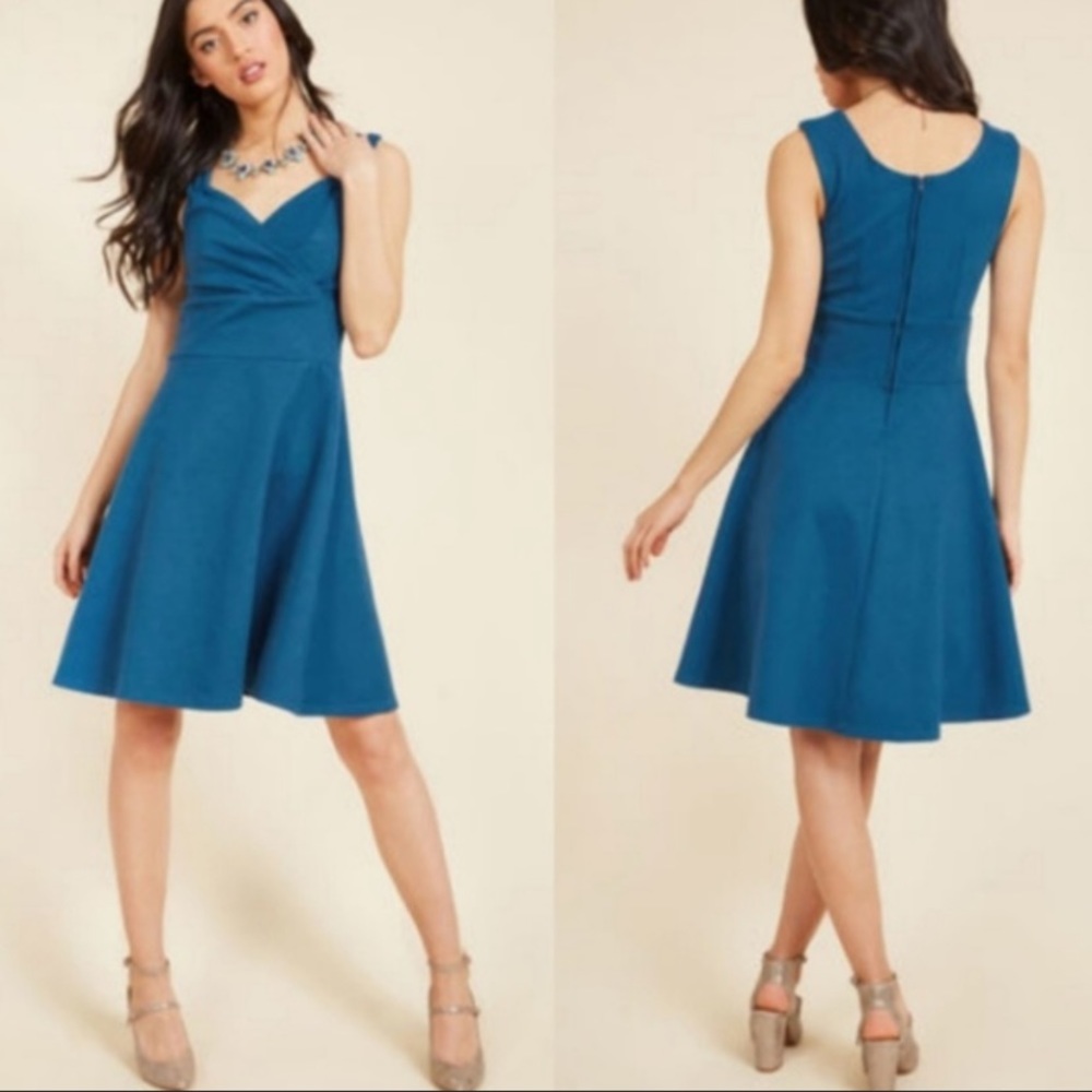 Modcloth Rare Rock Steady Cerulean Blue Serenade Dress